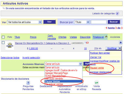 Pausar ventas