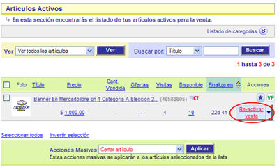 Reactivar venta